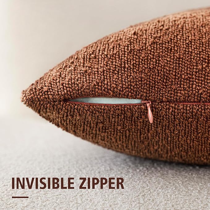 Foindtower Set of 2, Decorative Textured Boucle Throw Pillow Covers Accent Solid Pillow Cases Neutral Soft Cozy Couch Cushion Case for Chair Sofa Bedroom Living Room Home Decor 24x24 Inch Red Taupe