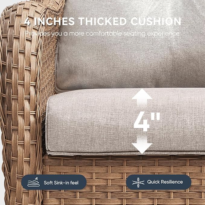 9-Piece Outdoor Patio Cushion Set - Fade & Water Resistant with Removable Olefin Cover, 22x24x4 Inch Memory Foam Cushions for Wicker Sectional Sofa – Beige/Regular