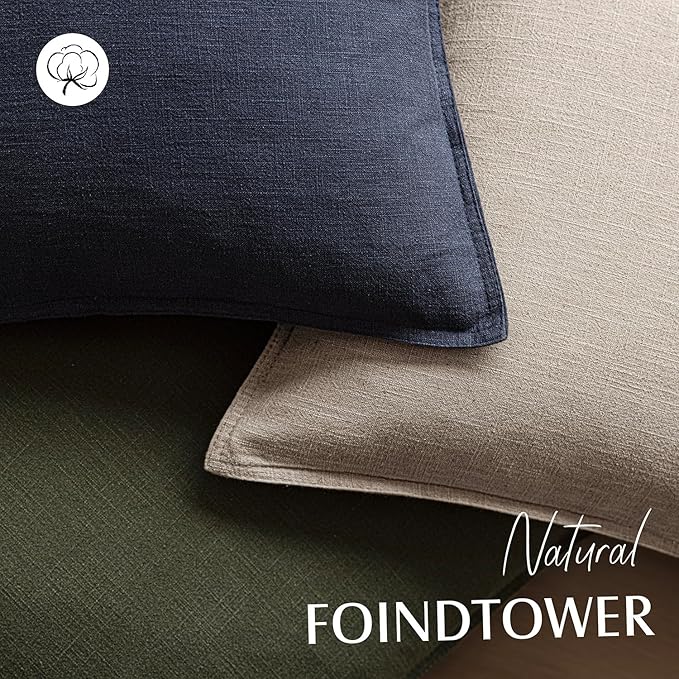 Foindtower Set of 2, Decorative Linen Soild Throw Pillow Covers Soft Accent Cushion Euro Case Boho Farmhouse Pillowcase for Chair Couch Sofa Bedroom Living Room Home Decor 20 x 20 Inch Natural Linen
