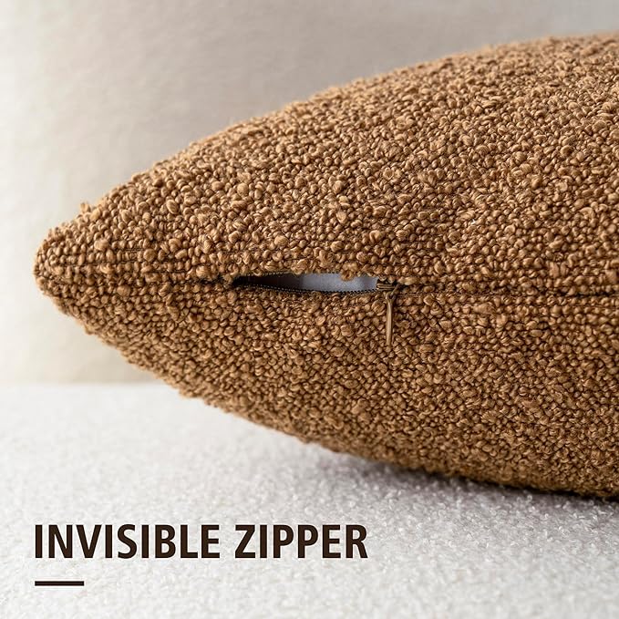 Foindtower Pack of 2 Textured Boucle Throw Pillow Covers Accent Solid Pillow Cases Cozy Soft Decorative Couch Cushion Case for Chair Sofa Bedroom Living Room Home Decor, 20 x 20 Inch,Rust Tobacco