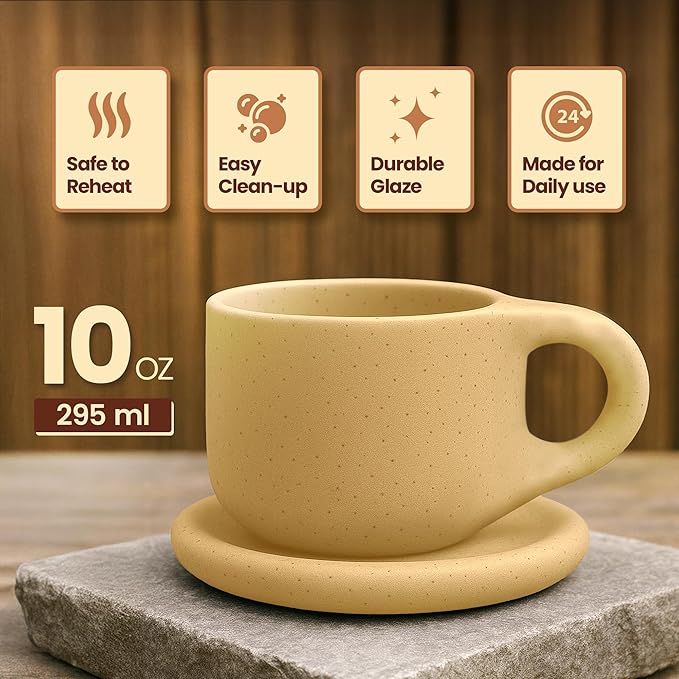 10oz Nordic Ceramic Coffee and Tea Mug – Cute Cup and Saucer Perfect for Coffee Lovers Gifts and Kitchen Essentials (Purple)