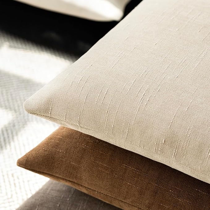 Foindtower Pack of 2 Soft Textured Throw Decorative Pillow Covers Square Accent Solid Cushion Cover Cozy Neutral Farmhouse Pillow Case for Couch Sofa Bedroom Living Room 20x20 Inch, Beige