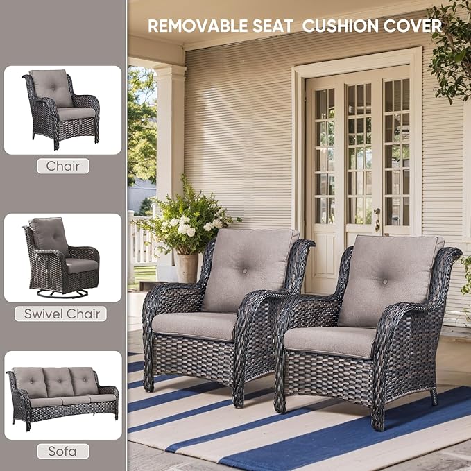 Patio Chair Cushions 4 Packs - Outside High Back Thickened Replacement Cushion 22x24 with Zipper Cover for Outdoor Rocking Swivel Chairs Loveseat Couch – Grey/Buckle