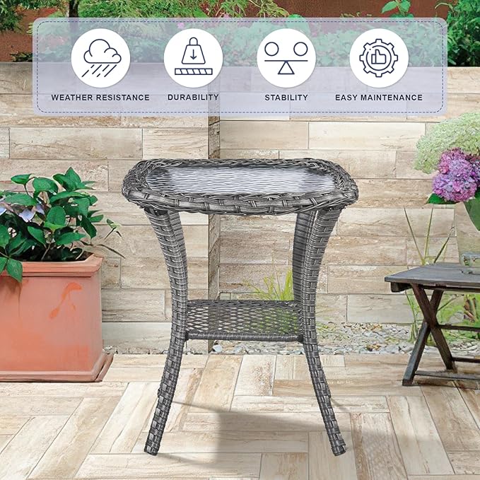 Swivel Patio Chairs sofa Set of 9 with 6" Thick Cushion - Wicker Outdoor Swivel Rocker Patio Chair ,Sofa/Glass coffee table, High Back Comfortable Outdoor Glider Chairs - Grey Wicker | Grey Cushions