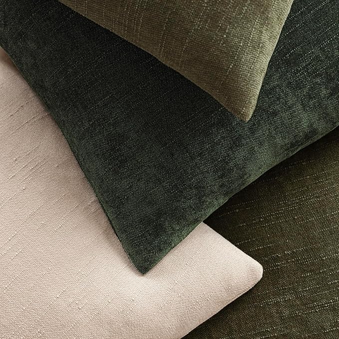 Foindtower Pack of 2 Soft Textured Chenille Throw Decorative Pillow Covers Square Accent Solid Cushion Cover Neutral Farmhouse Pillow Case for Couch Sofa Bedroom Living Room 26x26 Inch,Dark Green
