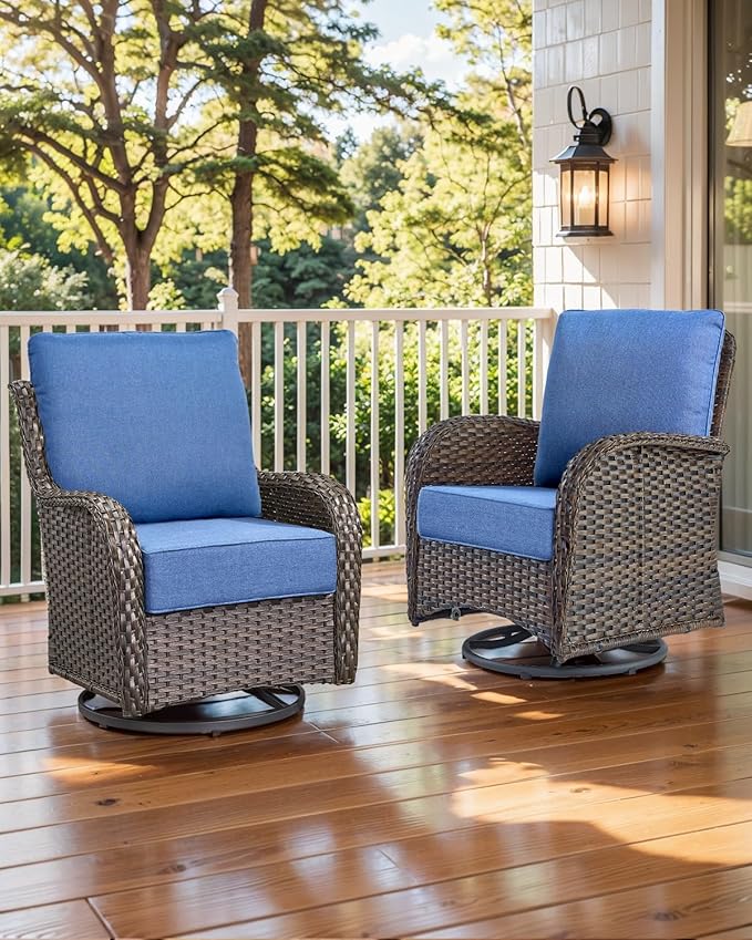 Luxury 22x24/22x25 6-Inch Patio Sofa Cushions Set of 3 - Memory Foam Deep Seat Water-Resistant Patio Cushion for Dining Rocking Swivel Chairs Loveseat 3-Seater Sectional Couch - Navy Blue