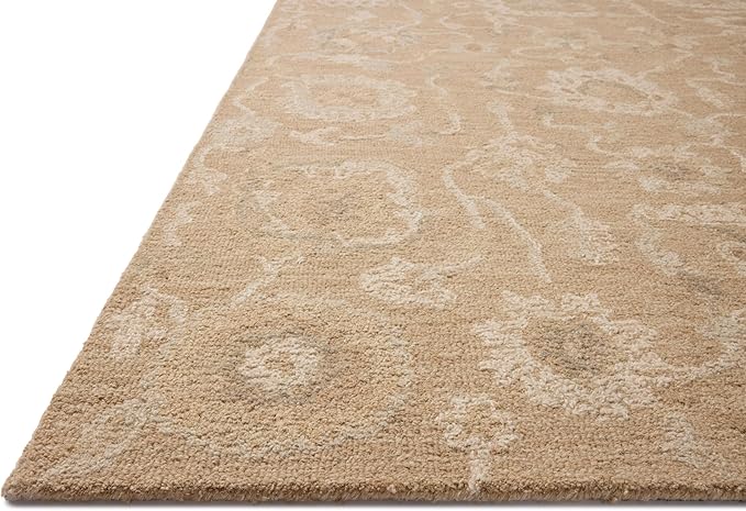 Loloi Chris Loves Julia Dorothea Collection DRT-01 Sand/Pebble 7'-9" x 9'-9" Area Rug Wool Neutral Floral Living Room Bedroom Carpet
