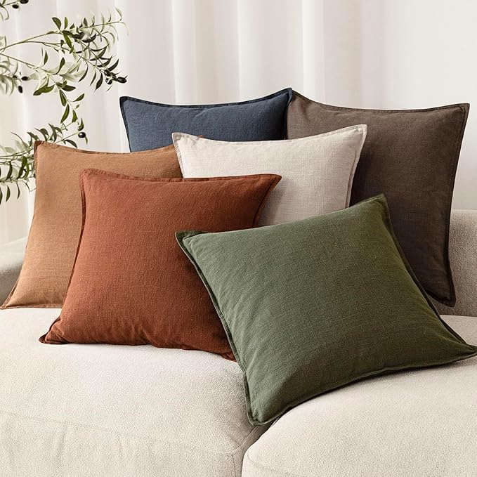 Foindtower Pack of 2, Decorative Linen Soild Throw Pillow Covers Soft Accent Cushion Case Farmhouse Neutral Pillowcase for Chair Couch Sofa Bedroom Living Room Home Decor 24 x 24 Inch Fall Rust Orange