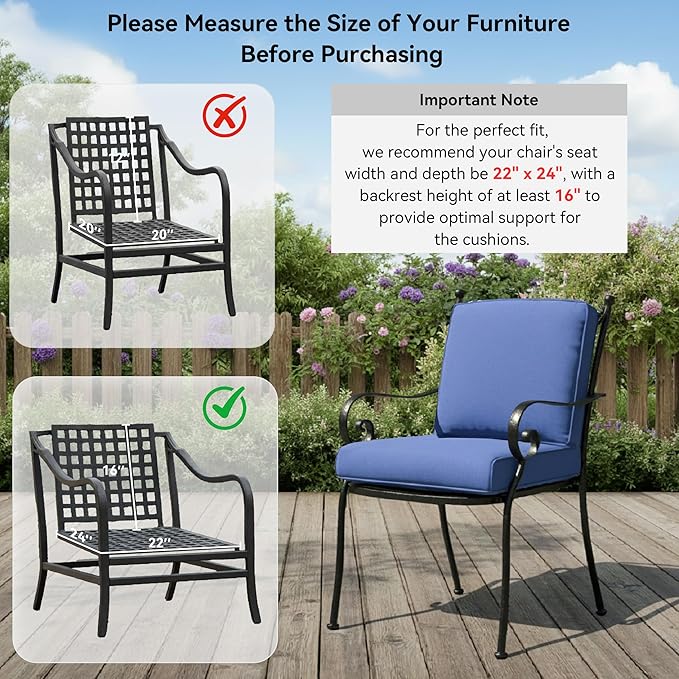 10-Piece Outdoor Patio Cushion Set - Fade & Water Resistant with Removable Olefin Cover, 22x24x4 Inch Memory Foam Cushions for Wicker Sectional Sofa – Blue/Regular
