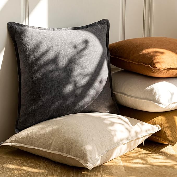 Foindtower Pack of 2, Decorative Linen Soild Throw Pillow Covers Soft Accent Cushion Case Boho Farmhouse Pillowcase for Chair Couch Sofa Bedroom Living Room Home Decor 22 x 22 Inch Grey