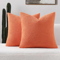 FUTEI Pack of 2 Orange Decorative Throw Pillow Covers 16x16 Inch Soft Cozy Solid Boucle Textured Cushion Case,Modern Home Decor for Couch Bed Living Room