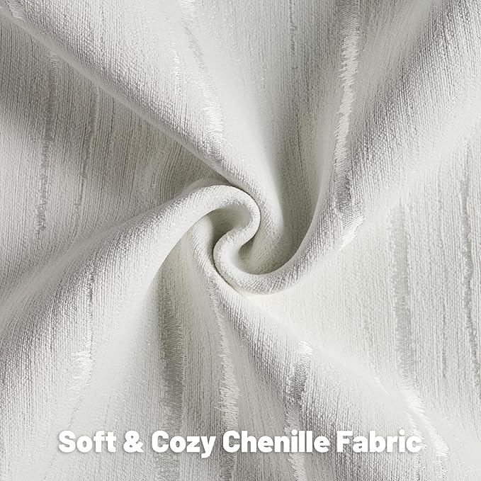 FUTEI White Chenille Decorative Throw Pillow Covers 24x24 Inch Set of 2,Soft Embossed Striped Textured European Cushion Case,Modern Home Decor for Couch Bed Living Room