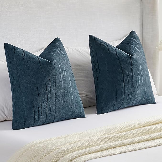 FUTEI Navy Blue Chenille Decorative Throw Pillow Covers 12x20 Inch Set of 2,Soft Embossed Striped Textured Lumbar Pillow Cases,Modern Home Decor for Couch Bed Living Room