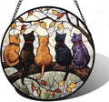 Stained Glass Window Hanging - 5 Cats on a Branch Suncatcher for Window Doors Home Decoration and Christmas, Mother's Day Father's Day Birthday Gifts for Women, Men, and Mom 11.8x11.8 in