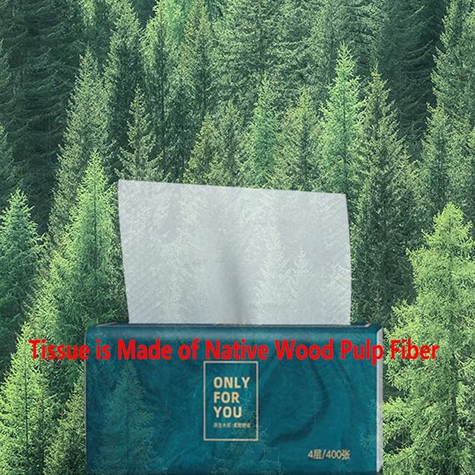 8 Packs Disposable Facial Tissue, Toilet Paper, Native Wood Pulp Fiber Material, Soft Facial Napkin, White Facial Paper Tissue, 4-Ply, 400 Sheets per Pack