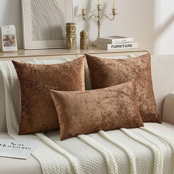FUTEI Dark Brown Flannel Throw Pillow Covers 18x18 Inch Set of 2,Soft Dimensional Textured Cushion Cases,Modern Home Decor for Couch Living Room