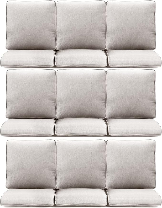 9-Piece Outdoor Patio Cushion Set - Fade & Water Resistant with Removable Olefin Cover, 22x24x4 Inch Memory Foam Cushions for Wicker Sectional Sofa – Beige/Regular