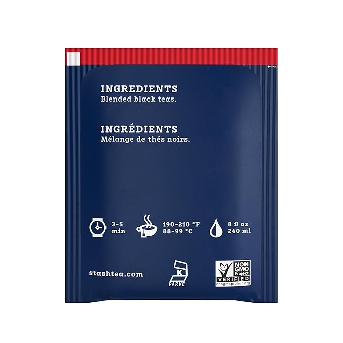 Stash Tea English Breakfast Black Tea - Caffeinated, Non-GMO Project Verified Premium Tea with No Artificial Ingredients, 20 Count (Pack of 6) - 120 Bags Total