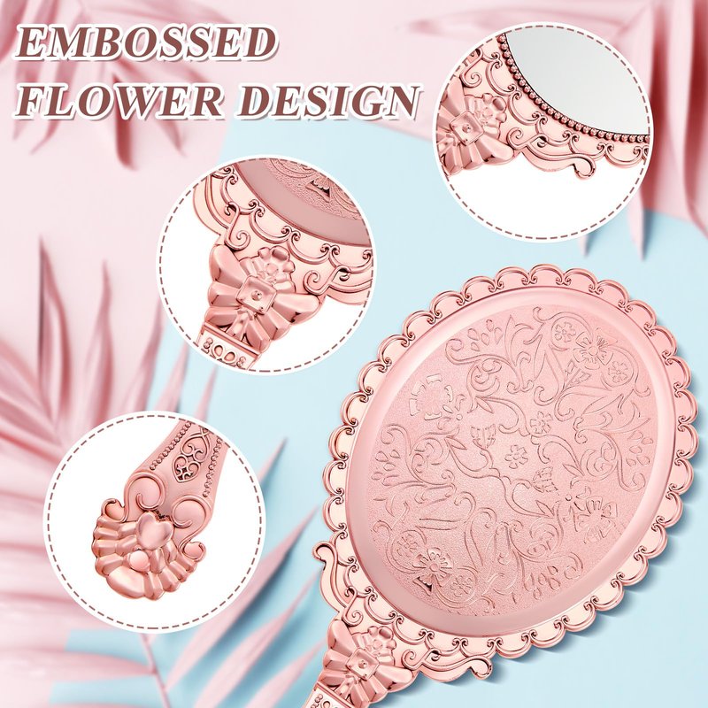 Qunclay 24 Pcs Vintage Rose Gold Handheld Mirrors, Baroque Embossed Compact Makeup Mirror with Handle for Pink Themed Princess Party Favors, Weddings, Bridal Showers, Birthday Gifts, Travel