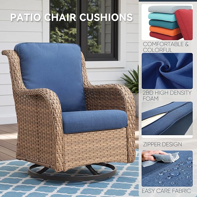 10-Piece Outdoor Patio Cushion Set - Fade & Water Resistant with Removable Olefin Cover, 22x24x4 Inch Memory Foam Cushions for Wicker Sectional Sofa – Blue/Regular