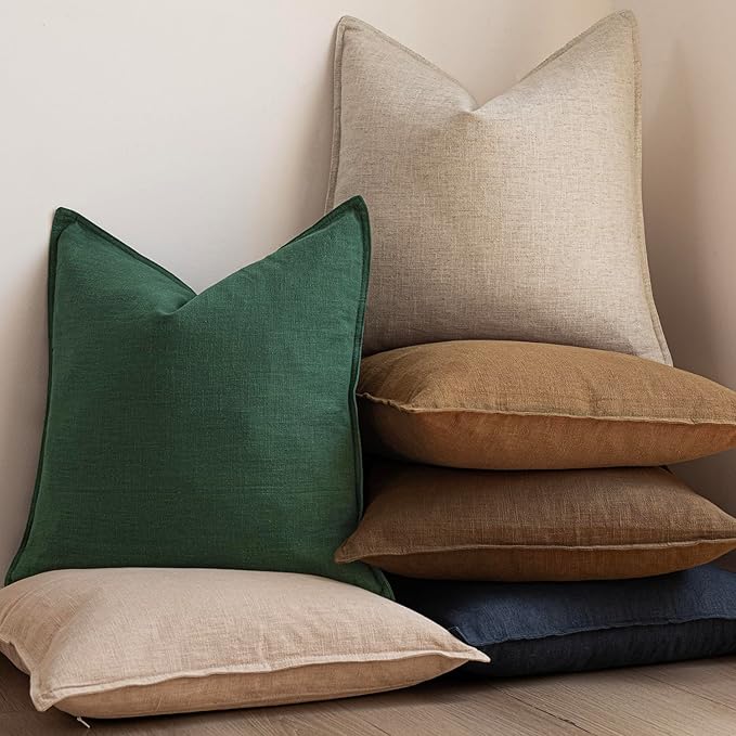 Foindtower Set of 2, Decorative Linen Soild Throw Pillow Covers Soft Accent Euro Cushion Case Farmhouse Neutral Pillowcase for Chair Couch Sofa Bedroom Living Room Home Decor 16 x 16 Inch Pine Green