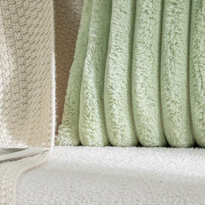 DEELAND Pack of 2,Double-Sided Faux Fur Plush Decorative Throw Pillow Covers Fuzzy Striped Soft Pillowcase Cushion Covers for Sofa Couch Bedroom Green 16x16 inch