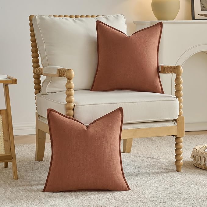 FUTEI Rust Chenille Throw Pillow Covers 16x16 Inch Set of 2,Edges Double-Stitched Cushion Cases,Modern Home Decor for Couch Living Room