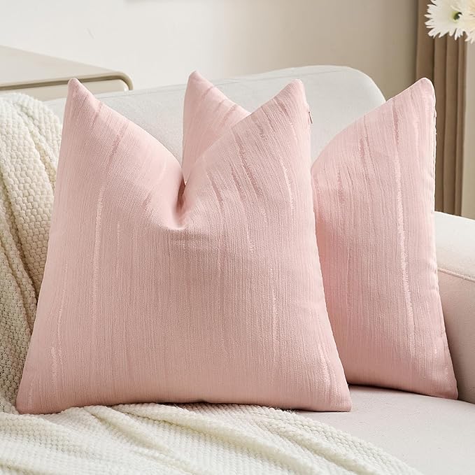 FUTEI Pink Chenille Decorative Throw Pillow Covers 24x24 Inch Set of 2,Soft Embossed Striped Textured European Cushion Case,Modern Home Decor for Couch Bed Living Room