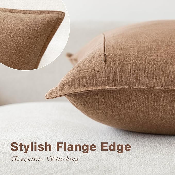 Foindtower Pack of 2, Decorative Linen Soild Throw Pillow Covers Soft Accent Cushion Case Boho Farmhouse Pillowcase for Chair Couch Sofa Bedroom Living Room Home Decor 26 x 26 Inch Light Khaki Brown