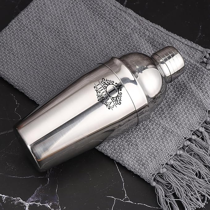 Custom Cocktail Shaker 24 oz, Personalized Engraved Name Martini & Drink Shaker with Strainer & Measurements, Stainless Steel Bar Shaker Set Gift for Bartenders & Cocktail Enthusiasts