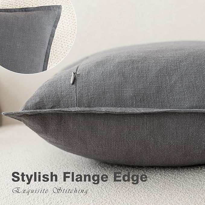 Foindtower Pack of 2, Decorative Linen Soild Throw Pillow Covers Soft Accent Cushion Case Boho Farmhouse Pillowcase for Chair Couch Sofa Bedroom Living Room Home Decor 22 x 22 Inch Grey