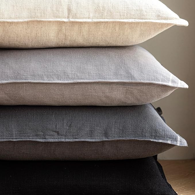 Foindtower Pack of 2, Decorative Linen Soild Throw Pillow Covers Soft Accent Cushion Case Boho Farmhouse Neutral Pillowcase for Chair Couch Sofa Bedroom Living Room Home Decor 18 x 18 Inch Black