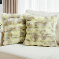 FUTEI Green White Decorative Throw Pillow Covers 18x18 Inch Set of 2,Soft Fuzzy Faux Rabbit Fur Cushion Covers with Raised Texture,Neutral Boho Home Decor for Couch Bed Living Room