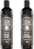 Viking Revolution Beard Shampoo and Conditioner Set - Top-tier Beard Care Kit with Argan & Jojoba Oils for Healthy Beard Growth, No Itching or Irritation, Rich Lather, Eucalyptus Scent (10 oz)