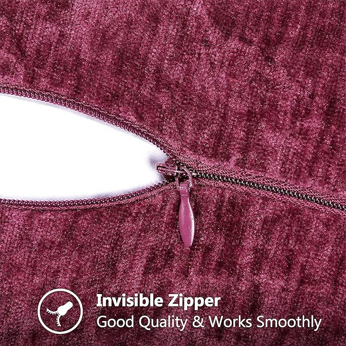 decorUhome Christmas Chenille Soft Throw Pillow Covers 20x20 Set of 2, Farmhouse Velvet Neutral Decorative Euro Pillow Covers with Stitched Edge for Couch Sofa Bed Home Decor, Rhododendron