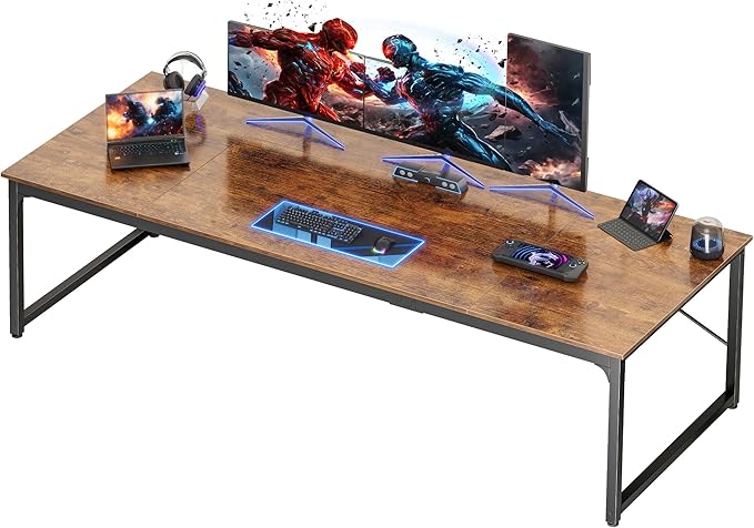 PRAISUN 78.7 X 29.5 Inch Computer Desk with Deeper Desktop, Long Gaming Office Writing Work Desk for Home Office, Study, Bedroom, Work from Home, Metal Frame, Rustic Brown