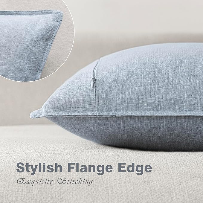 Foindtower Pack of 2, Decorative Linen Soild Throw Pillow Covers Soft Accent Lumbar Cushion Case Boho Farmhouse Pillowcase for Chair Couch Sofa Bedroom Living Room Home Decor 12 x 20 Inch Sky Blue