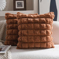Neelvin Brown Faux Fur Cozy Soft Plaid Decorative Throw Pillow Covers 16x16 inch Set of 2,Velvet Pillowcase Cushion Case for Sofa Couch