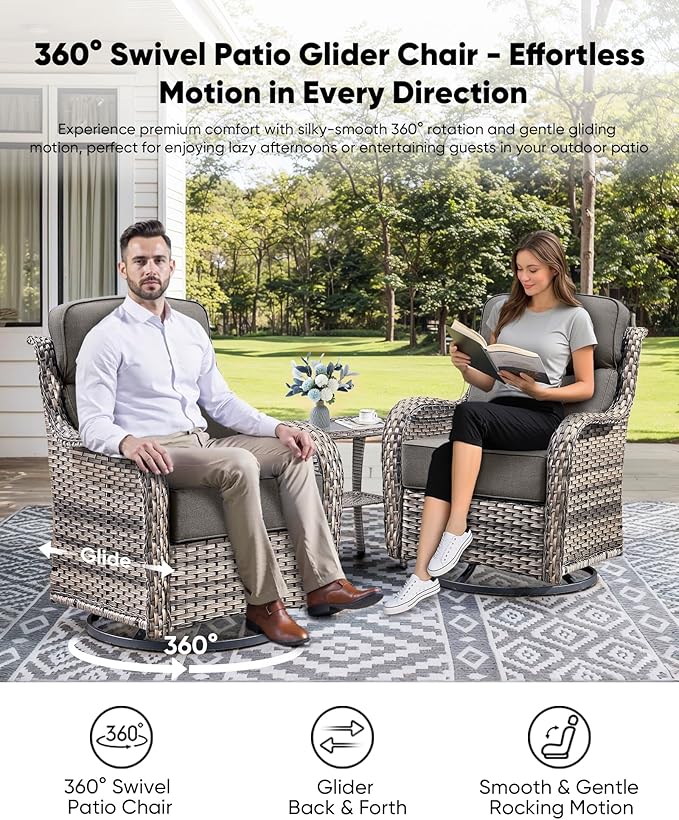 HUMMUH Wicker Patio Furniture Set 6 Inch Thick Cushion Outdoor Swivel Rocker Patio Chairs with Deep Seat Sofa 5PCS Outdoor Furniture Set for Porch Garden Deck