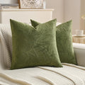 FUTEI Moss Green Velvet Throw Pillow Covers 26x26 Inch Set of 2,Soft Embossed Leaf-Relief Textured Euro Pillow Shams,Natural Home Decor for Couch Living Room