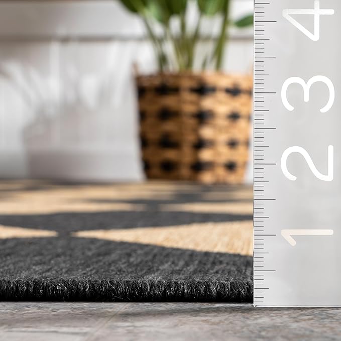 nuLOOM 2' x 6' Outdoor Performance Area Rug, Stain Resistant, Weather Resistant, High Traffic, Patio, Balcony, Outside, Sabina Dark Grey