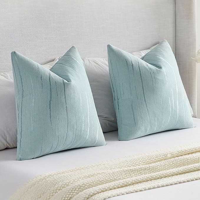FUTEI Light Blue Chenille Decorative Throw Pillow Covers 24x24 Inch Set of 2,Soft Embossed Striped Textured European Cushion Case,Modern Home Decor for Couch Bed Living Room