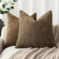 Foindtower Pack of 2 Soft Textured Chenille Throw Decorative Pillow Covers Square Accent Solid Cushion Cover Neutral Farmhouse Pillow Case for Couch Sofa Bedroom Living Room 26x26 Inch,Taupe Brown