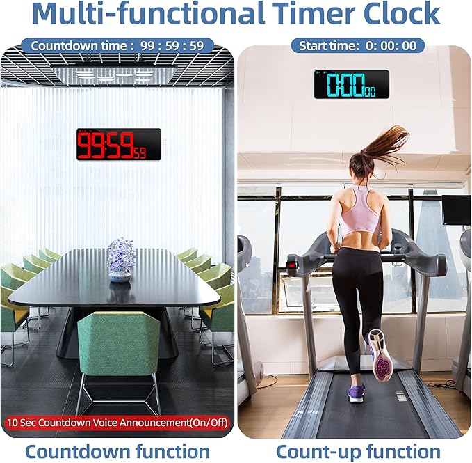 Large Digital Wall Clock Timer 13.5" Large Display Available In 11 Color Modes LED Wall Clock with Temperature Day of the Week Clock Auto-Dimming for Home Gym Office 2 Groups Alarm 25 Music Ringtones