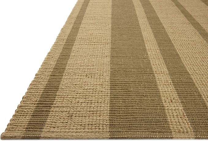 Loloi Leanne Ford Weatherstaff Collection WTS-03 Natural/Olive 2'-3" x 3'-9" Accent Rug Jute, Striped, Neutral, Entryway, Mudroom, Bathroom, and Kitchen