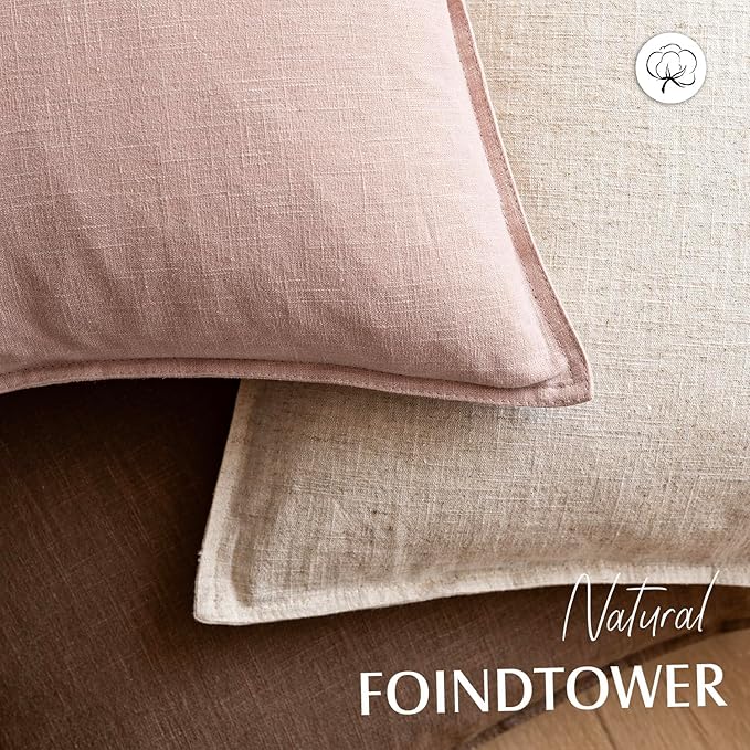 Foindtower Pack of 2, Decorative Linen Solid Throw Pillow Covers Soft Accent Lumbar Cushion Case Boho Farmhouse Pillowcase for Chair Couch Sofa Bedroom Living Room Home Decor 12 x 20 Inch Light Pink