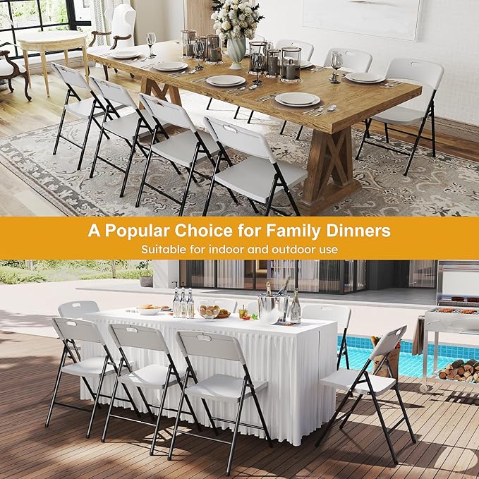 48 Pack Folding Chairs, 700lbs Capacity Heavy Duty Folding Chair with Reinfoced Steel Frame for Indoor/Outdoor Use, White Plastic Foldable Chairs for Party, Patio, Meeting, Wedding and School