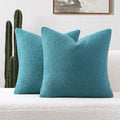 FUTEI Pack of 2 Teal Blue Decorative Throw Pillow Covers 22x22 Inch Soft Cozy Solid Boucle Textured Cushion Case,Modern Home Decor for Couch Bed Living Room