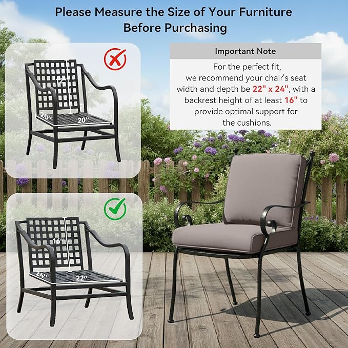 8-Piece Outdoor Patio Cushion Set - Fade & Water Resistant with Removable Olefin Cover, 22x24x4 Inch Memory Foam Cushions for Wicker Sectional Sofa – Grey/Regular