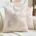 FUTEI Pink White Decorative Throw Pillow Covers 18x18 Inch Set of 2,Soft Faux Cashmere Jacquard - Textured & Cozy Cushion Case,Modern Home Decor for Couch Bed Living Room